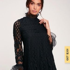 Love and joy black lace long sleeve shift Dress